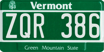 VT license plate ZQR386