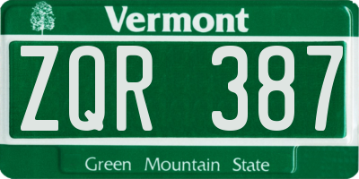 VT license plate ZQR387