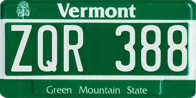VT license plate ZQR388