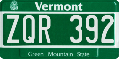 VT license plate ZQR392