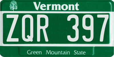 VT license plate ZQR397