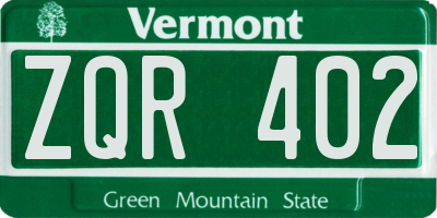 VT license plate ZQR402