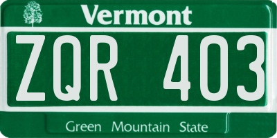 VT license plate ZQR403