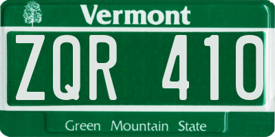 VT license plate ZQR410