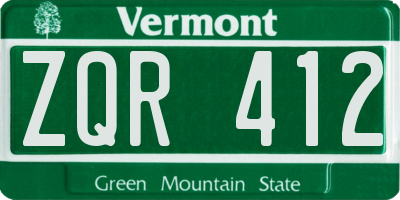 VT license plate ZQR412