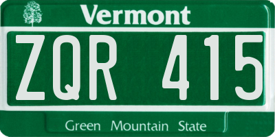 VT license plate ZQR415