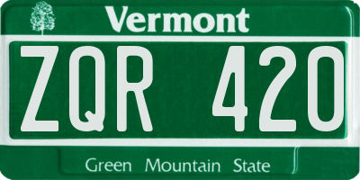 VT license plate ZQR420