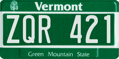 VT license plate ZQR421