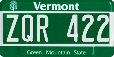 VT license plate ZQR422