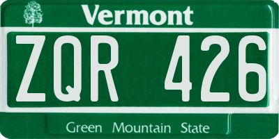 VT license plate ZQR426