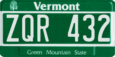 VT license plate ZQR432