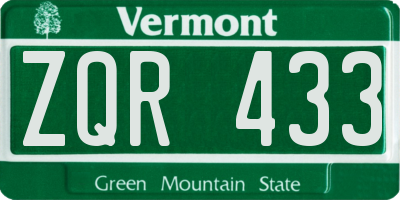 VT license plate ZQR433