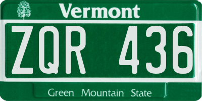 VT license plate ZQR436