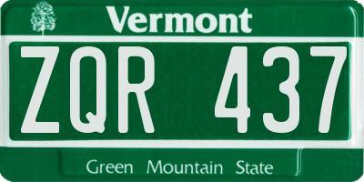 VT license plate ZQR437