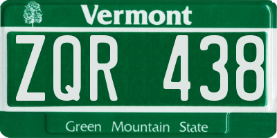 VT license plate ZQR438