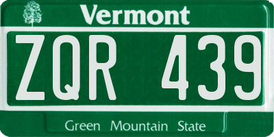 VT license plate ZQR439