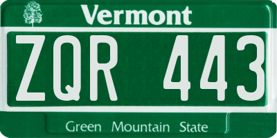 VT license plate ZQR443