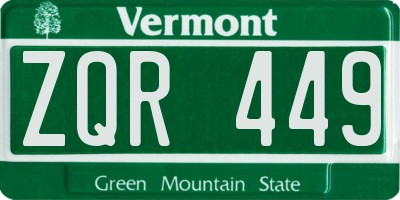 VT license plate ZQR449