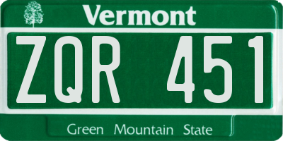 VT license plate ZQR451