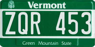 VT license plate ZQR453
