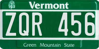 VT license plate ZQR456