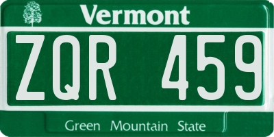 VT license plate ZQR459