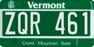 VT license plate ZQR461