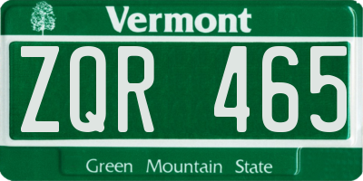 VT license plate ZQR465