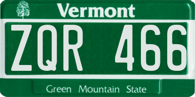 VT license plate ZQR466