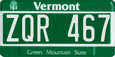 VT license plate ZQR467