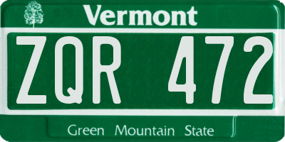VT license plate ZQR472