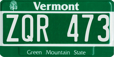 VT license plate ZQR473
