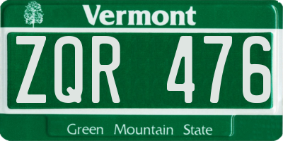 VT license plate ZQR476