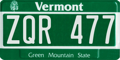 VT license plate ZQR477