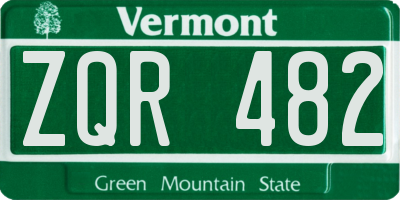 VT license plate ZQR482