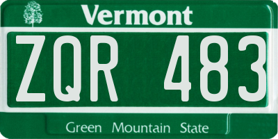 VT license plate ZQR483