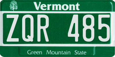 VT license plate ZQR485