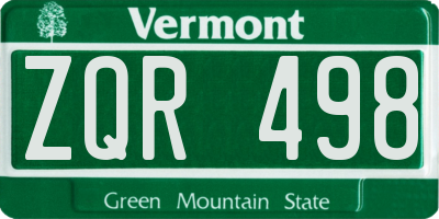 VT license plate ZQR498