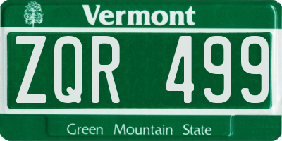 VT license plate ZQR499