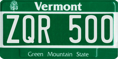 VT license plate ZQR500