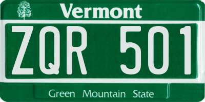 VT license plate ZQR501