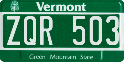 VT license plate ZQR503
