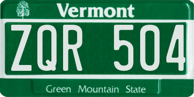 VT license plate ZQR504