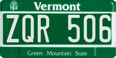 VT license plate ZQR506