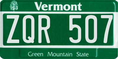 VT license plate ZQR507