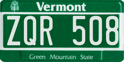 VT license plate ZQR508