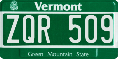 VT license plate ZQR509