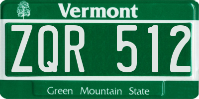 VT license plate ZQR512