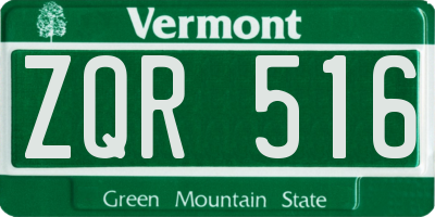 VT license plate ZQR516