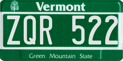 VT license plate ZQR522